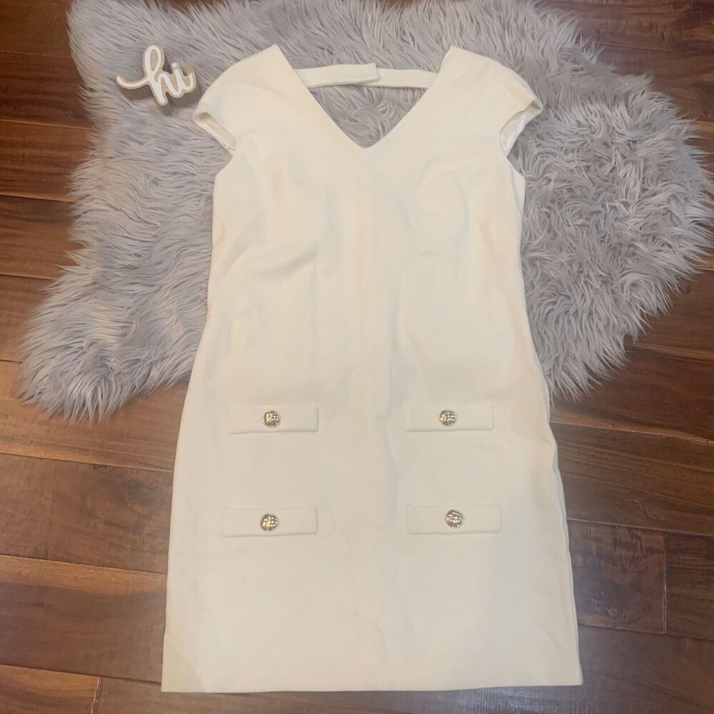 Leona by Lauren Leonard Womens Dress Size 6 Ivory Wool Gold Button Josephine New